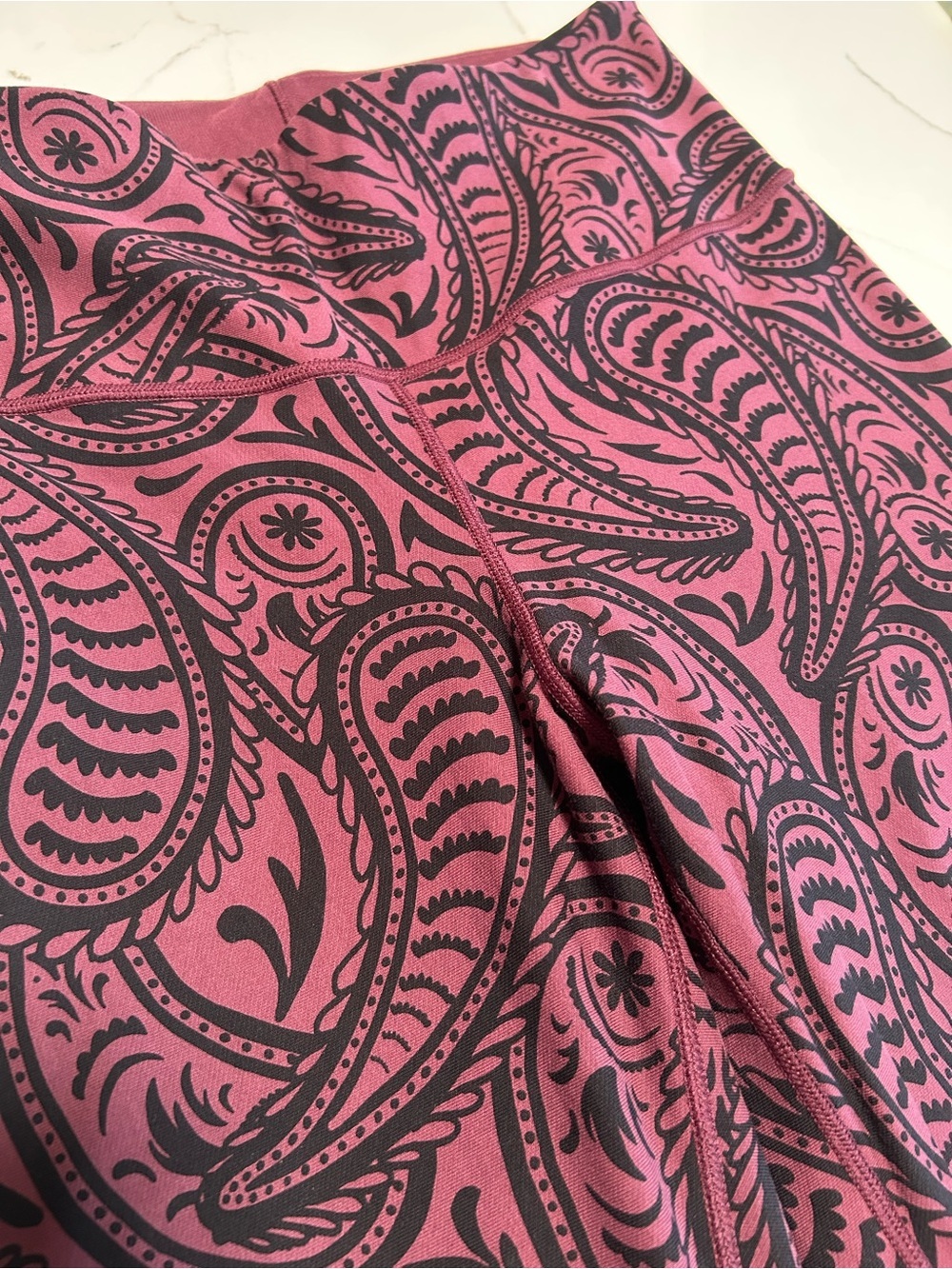 Women With Control Paisley Print Reversible Stretch Pants in Wine and Black - Picture 10 of 10